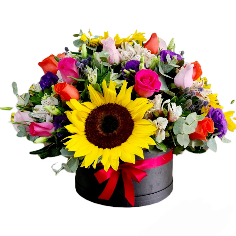 arreglo de flores en caja