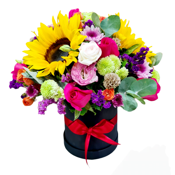 Caja de flores variadas y colorida