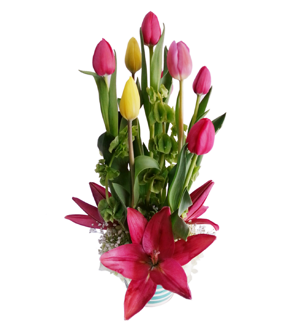 Arreglo de tulipanes y lilis - Son Flores | Flores a domicilio